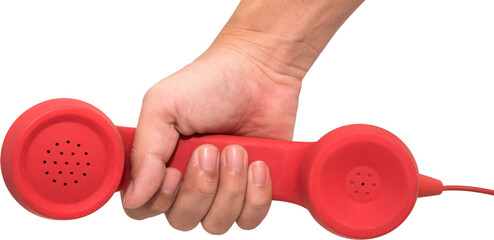Hand holding red phone urgent call for you isolated