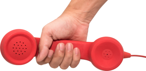 Hand holding red phone urgent call for you isolated