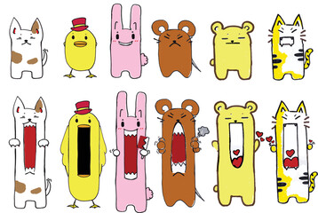 Open mouth animal cartoon character. Teaching materials about society, people, expressions of emotions. And inner mood.