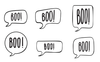 Collection of speech bubbles with text Boo! Vector illustration isolated on white background