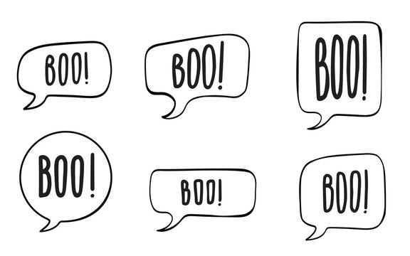 Collection of speech bubbles with text Boo! Vector illustration isolated on white background