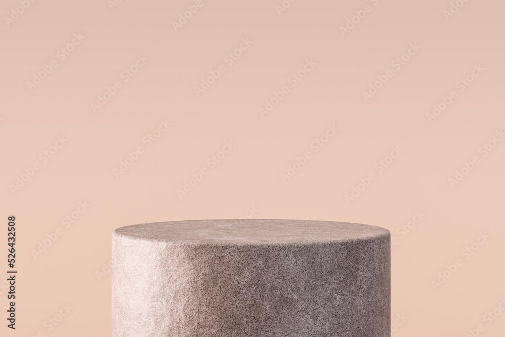 Poster Minimal stone pedestal podium product empty stand on 3d rock display stage background with blank cylinder presentation platform scene or advertising geometric showcase and concrete pastel backdrop.