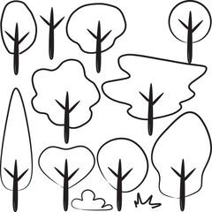 set of silhouettes of trees