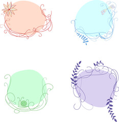 Set of botanical frames in doodle style