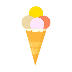 Ice cream cone with 3 scoops isolated on white background