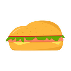Sandwich with sausage, cheese and lettuce isolated on white background