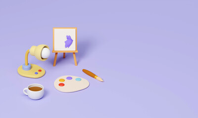 Learning on school and university or idea concept. back to school and artist tools. 3d render