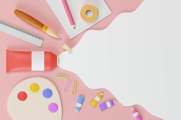 Learning on school and university or idea concept. back to school and artist tools. 3d render