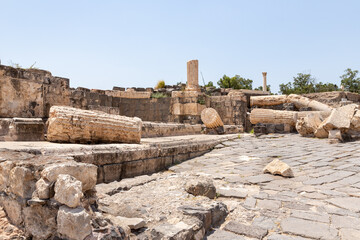 Partially restored ruins of one of the cities of the Decapolis - the ancient Hellenistic city of Scythopolis near Beit Shean city in northern Israel