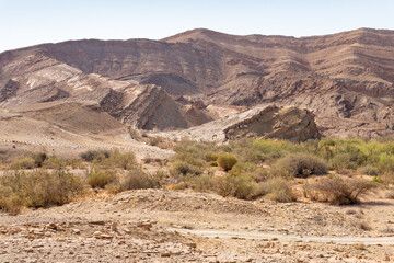 The majestic  beauty of the boundless stone Judean desert in southern Israel