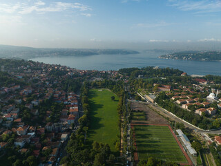 Fototapeta na wymiar Beykoz Meadow and City Center Drone Photo, Beykoz Istanbul, Turkey