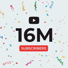 Thank you 16M or 16 million subscribers celebration template. Premium design for social media story, web banner, social media banner celebration, social site posts, achievement, poster.