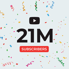 Thank you 21M or 21 million subscribers celebration template. Premium design for social media story, web banner, social media banner celebration, social site posts, achievement, poster.