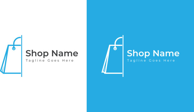 Shopping Bag Logo Concept icon sign symbol Design Line Art Style. Shop Logotype. Vector illustration template
