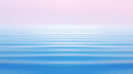 Light pink sky over the blue calm waves of the sea tide. Abstract pastel seascape background in watercolor tones with space for copy and design. Tinted, motion blur filter. - obrazy, fototapety, plakaty