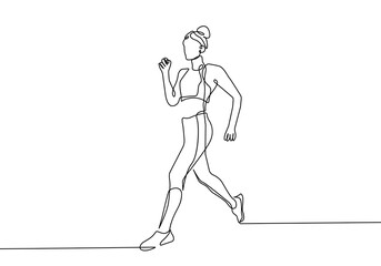 Woman Runner One Line Drawing. Running Abstract Minimal Drawing. Continuous One Line Woman Run Sport Illustration. Modern Trendy Contour Drawing. Vector EPS 10. 