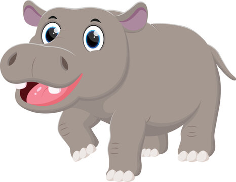 Cartoon happy hippo isolated on white 