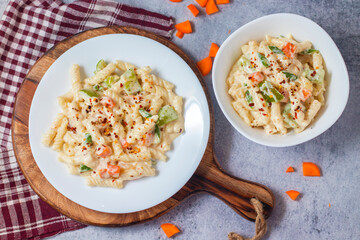 delicious white sauce pasta is ready to serve. 