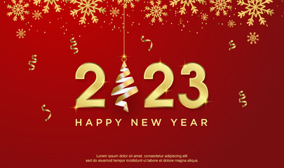Fototapeta na wymiar Luxury happy new year 2023 on red background