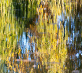 Reflection of trees on the surface of the water in autumn.