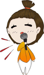 Short hair unsex character cartoon. Speaker standing.
