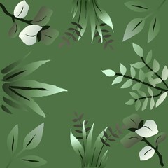 Green jungle garden frame. Various Tropical background illustration 