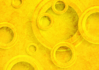 Bright yellow abstract grunge geometric background with circles. Vector design