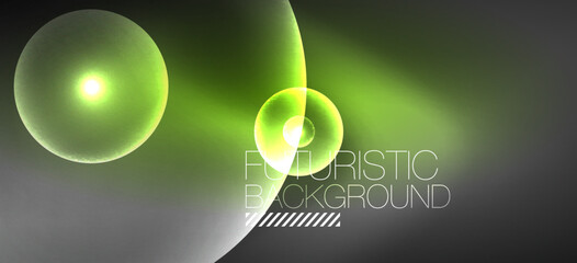 Abstract background with neon glowing light effects. Round shapes, triangles and circles. Wallpaper for concept of AI technology, blockchain, communication, 5G, science, business and technology