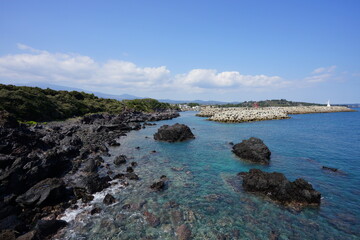 clear rock coast and lighthouse
