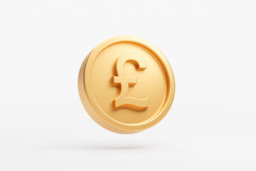 Gold coin pound uk currency money icon sign or symbol business and financial exchange 3D background illustration