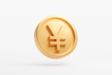 Gold coin yen japan currency money icon sign or symbol business and financial exchange 3D background illustration