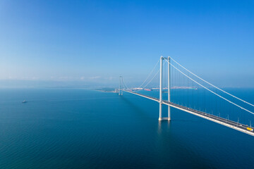 Osmangazi Bridge (Izmit Bay Bridge). IZMIT, KOCAELI, TURKEY. Aerial shot with drone.