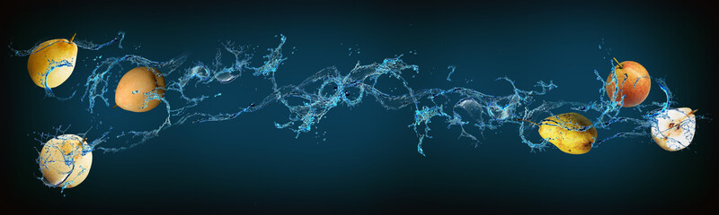 Wallpaper with fruits in water for designers - pear delicious fruit for diet is full of vitamins