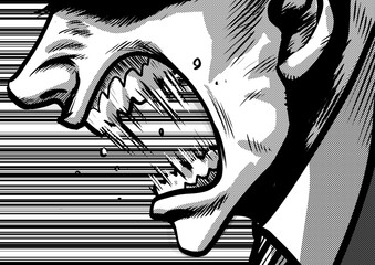 叫ぶ男性の横顔のマンガ劇画風イラスト
