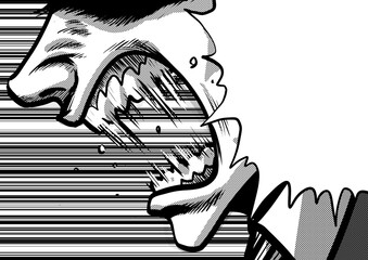 叫ぶ男性の横顔のマンガ劇画風イラスト