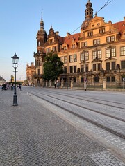 The ancient city of Dresden, Germany. Historical and cultural center. Exterior view of the Cathedral of the Holy Trinity, Katholische Hofkirche in the old town of Dresden, Germany.