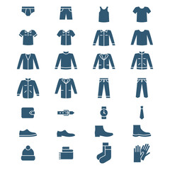 Set of men's clothes and accessories. Vector icons