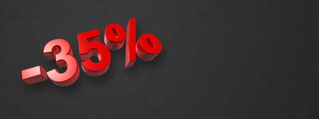 35% off discount offer. 3D illustration isolated on black. Horizontal banner