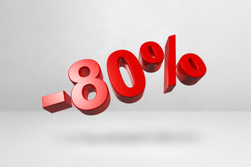 80% off discount offer. 3D illustration isolated on white. Promotional price rate