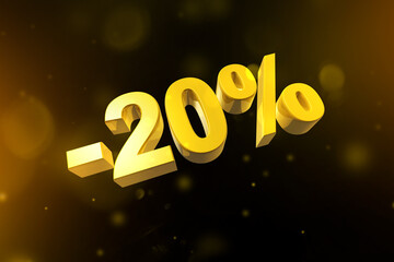 20% off discount offer. 3D illustration isolated on black. Promotional price rate