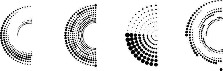 Halftone dots in half circle form. round logo . vector dotted frame . design element