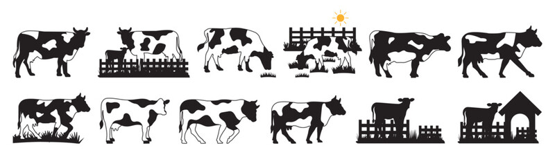 Cow line art icon set design template vector illustration