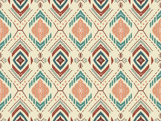 fabric ikat seamless pattern geometric ethnic traditional embroidery style.Design for background carpet wallpaper clothing wrapping Batik