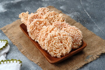 indonesian traditional snack-Rengginang or ranginang  is a kind of thick cracker made from glutinous rice 