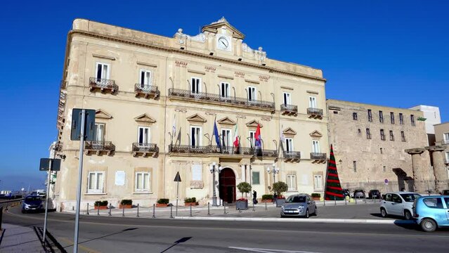 Town hall and ruins of Doric Temple of the city of Taranto, Puglia, Italy