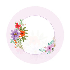 Thank you card with watercolor floral circle frame
