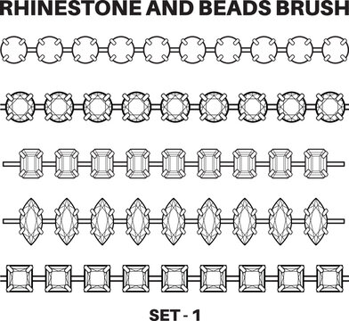 Seamless Beads Pattern Brush Flat Sketch Vector Illustrator, Set Of Beads, Chains, Gemstones And Metal Bead For Jewelry And Clothing Accessories,