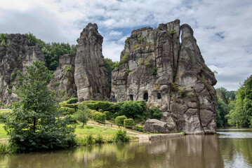 Fototapeta na wymiar Natural and cultural monument Externsteine in the Teutoburg Forest in Germany