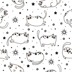 Seamless pattern with cute cartoon cats. Great for fabric, textile vector illustration