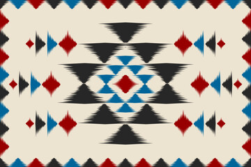 Carpet ethnic ikat art. Seamless pattern in tribal. Aztec geometric ornament print. Design for background, wallpaper, illustration, fabric, clothing, carpet, textile, batik, embroidery. - obrazy, fototapety, plakaty